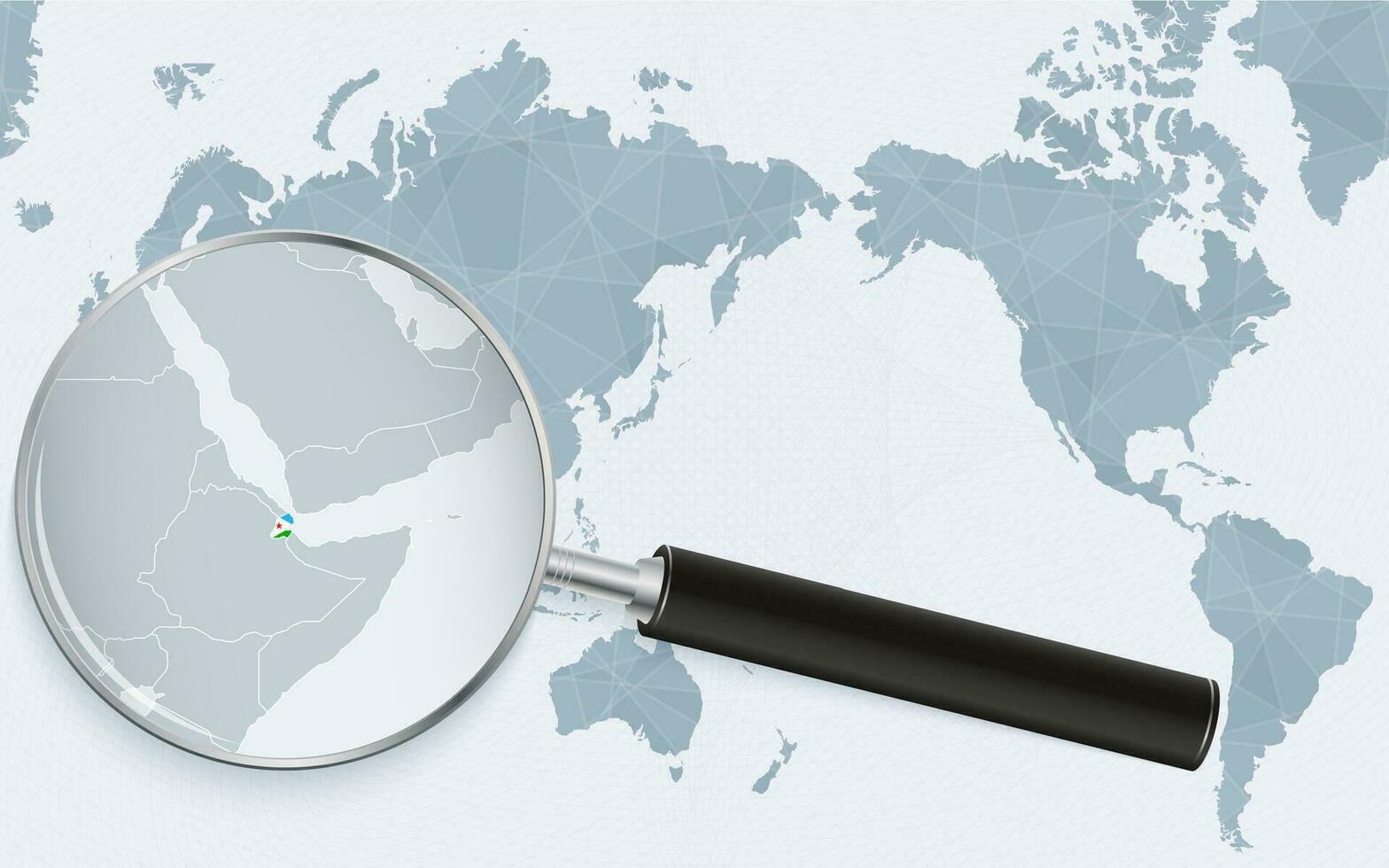 Asia centrado mundo mapa con magnificado vaso en Yibuti. atención en mapa de djibouti en centrado en el pacífico mundo mapa. vector