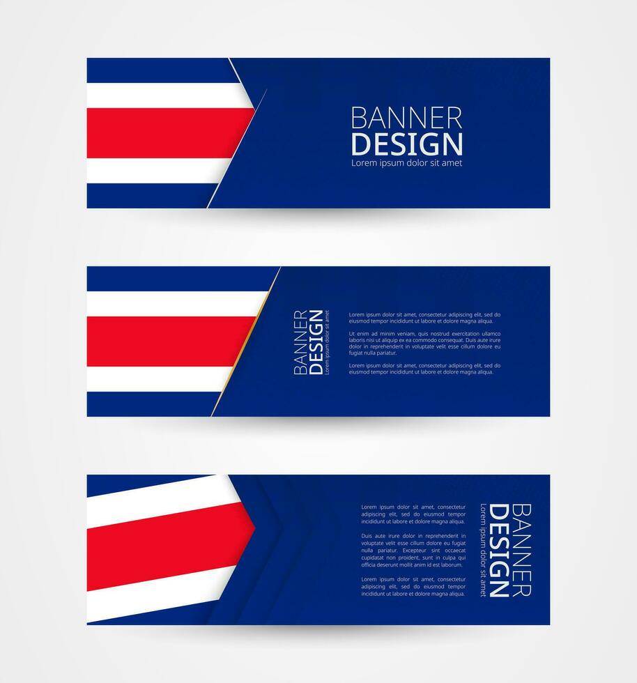 conjunto de Tres horizontal pancartas con bandera de costa rico web bandera diseño modelo en color de costa rica bandera. vector