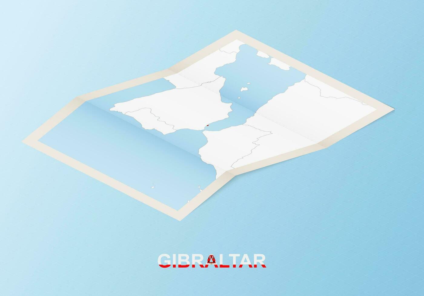 Folded paper map of Gibraltar with neighboring countries in isometric style. vector