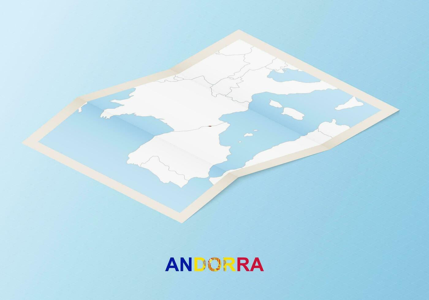 Folded paper map of Andorra with neighboring countries in isometric style. vector