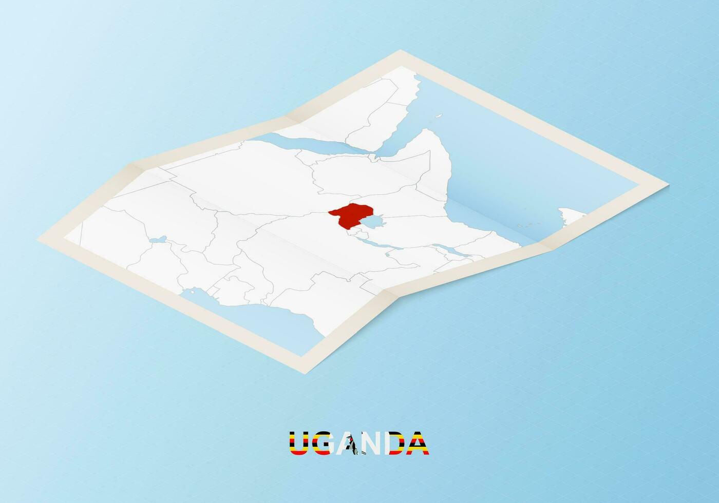 Folded paper map of Uganda with neighboring countries in isometric style. vector