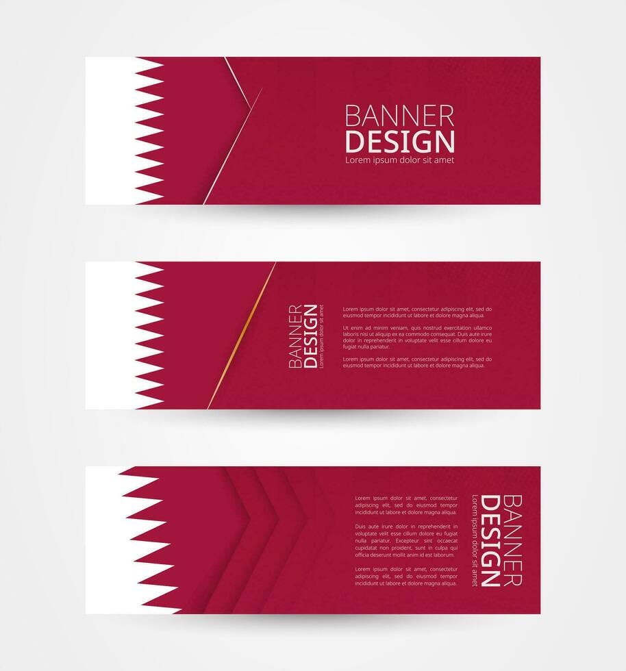 Set of three horizontal banners with flag of Qatar. Web banner design template in color of Qatar flag. vector