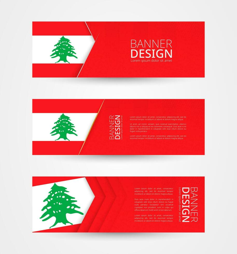 Set of three horizontal banners with flag of Lebanon. Web banner design template in color of Lebanon flag. vector