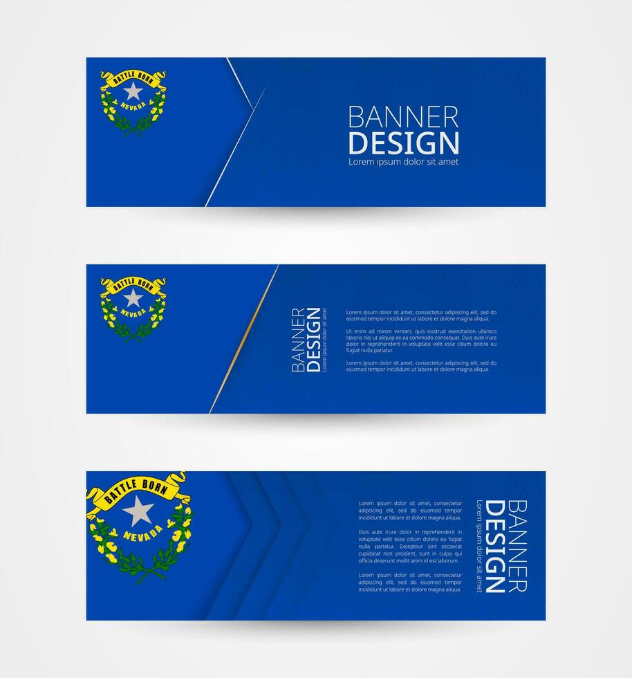 conjunto de Tres horizontal pancartas con nosotros estado bandera de Nevada. web bandera diseño modelo en color de Nevada bandera. vector