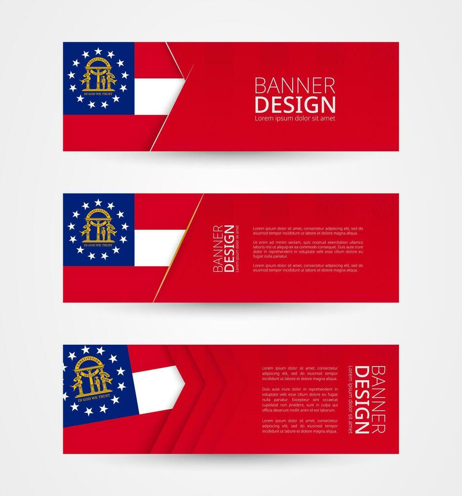 Set of three horizontal banners with US state flag of Georgia. Web banner design template in color of Georgia flag. vector