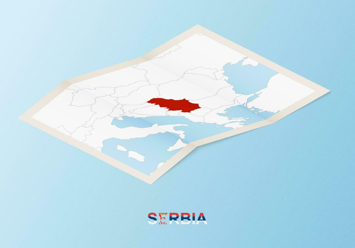 doblada papel mapa de serbia con vecino países en isométrica estilo. vector