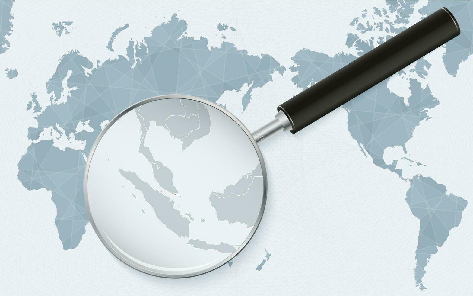 Asia centrado mundo mapa con magnificado vaso en Singapur. atención en mapa de Singapur en centrado en el pacífico mundo mapa. vector