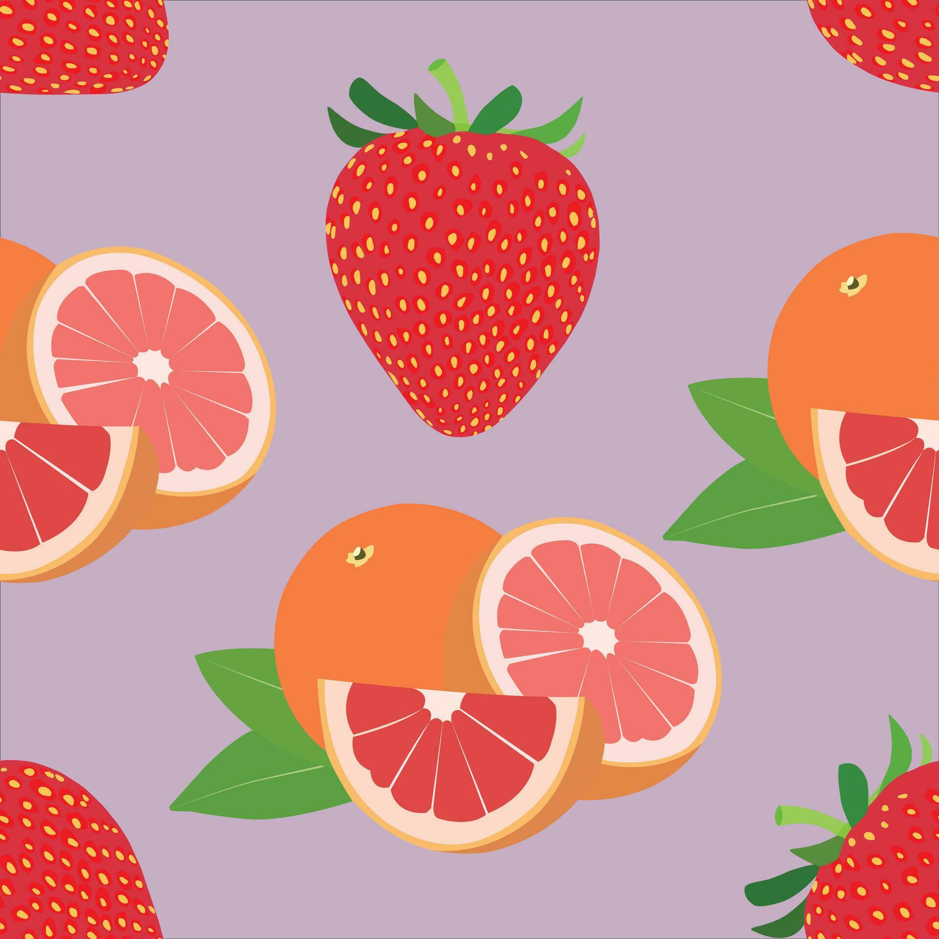 Strawberries and grapefruit. Fruits pattern vector. 25443599 Vector Art