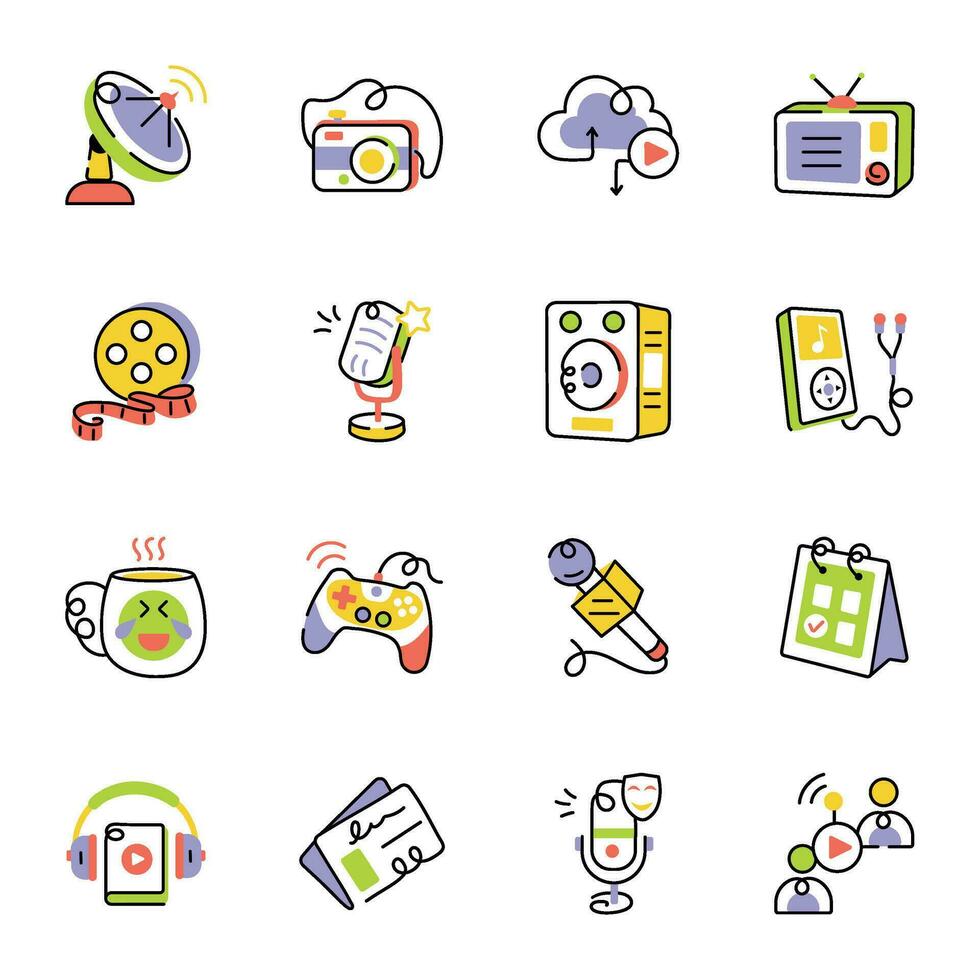 Pack of Podcast Sketchy Icons vector