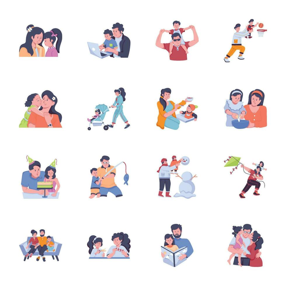 Set of Parenting Flat Illustrations vector