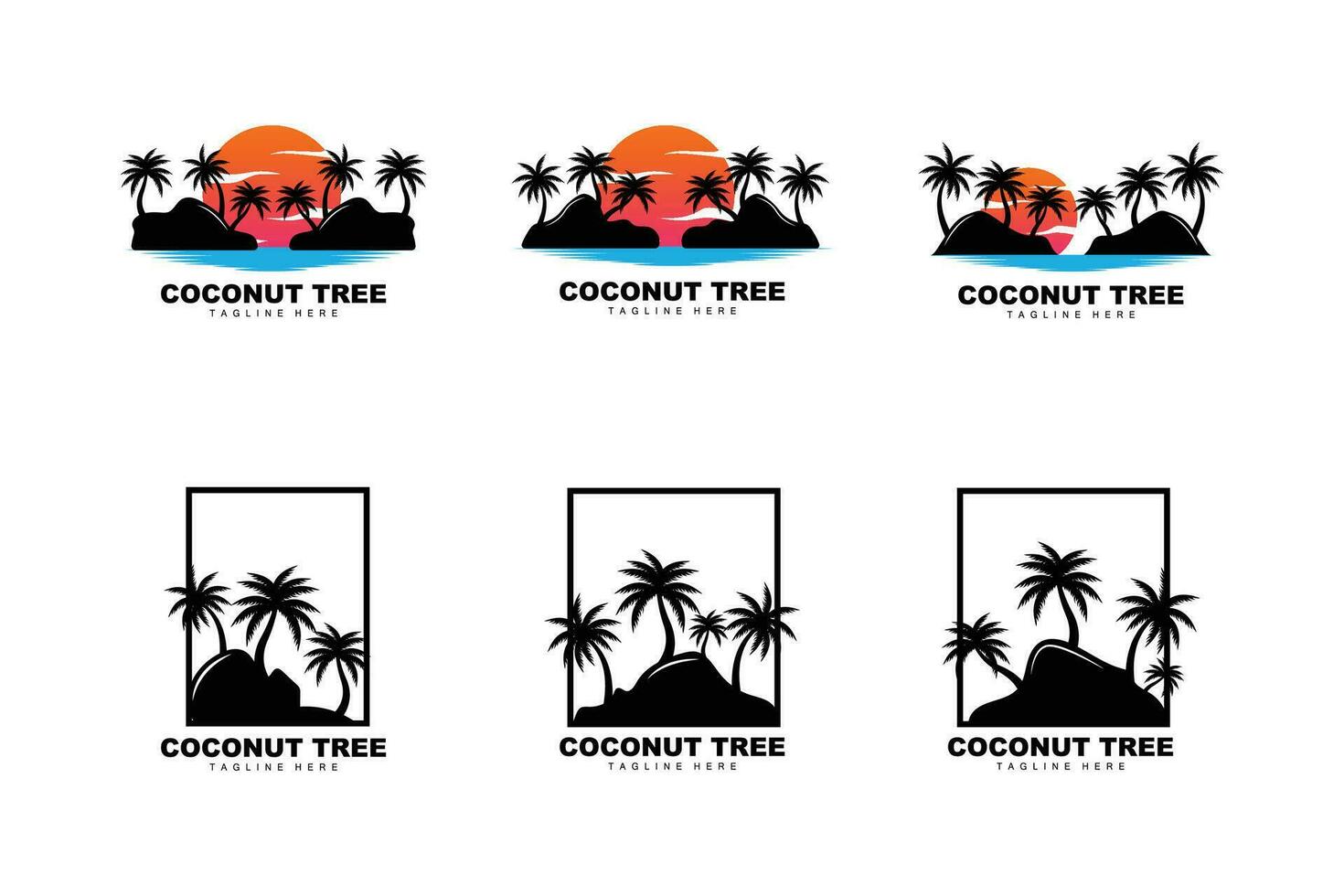 Coco árbol logo, palma árbol puesta de sol playa vector, elegante minimalista sencillo diseño, símbolo modelo icono vector