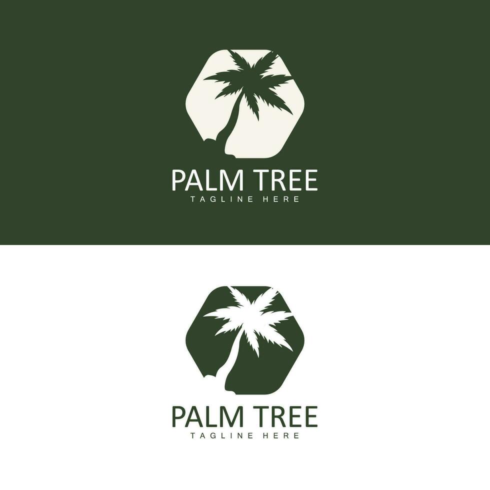 Coconut Tree Logo, Palm Tree Sunset Beach Vector, Elegant Minimalist Simple Design, Symbol Template Icon vector