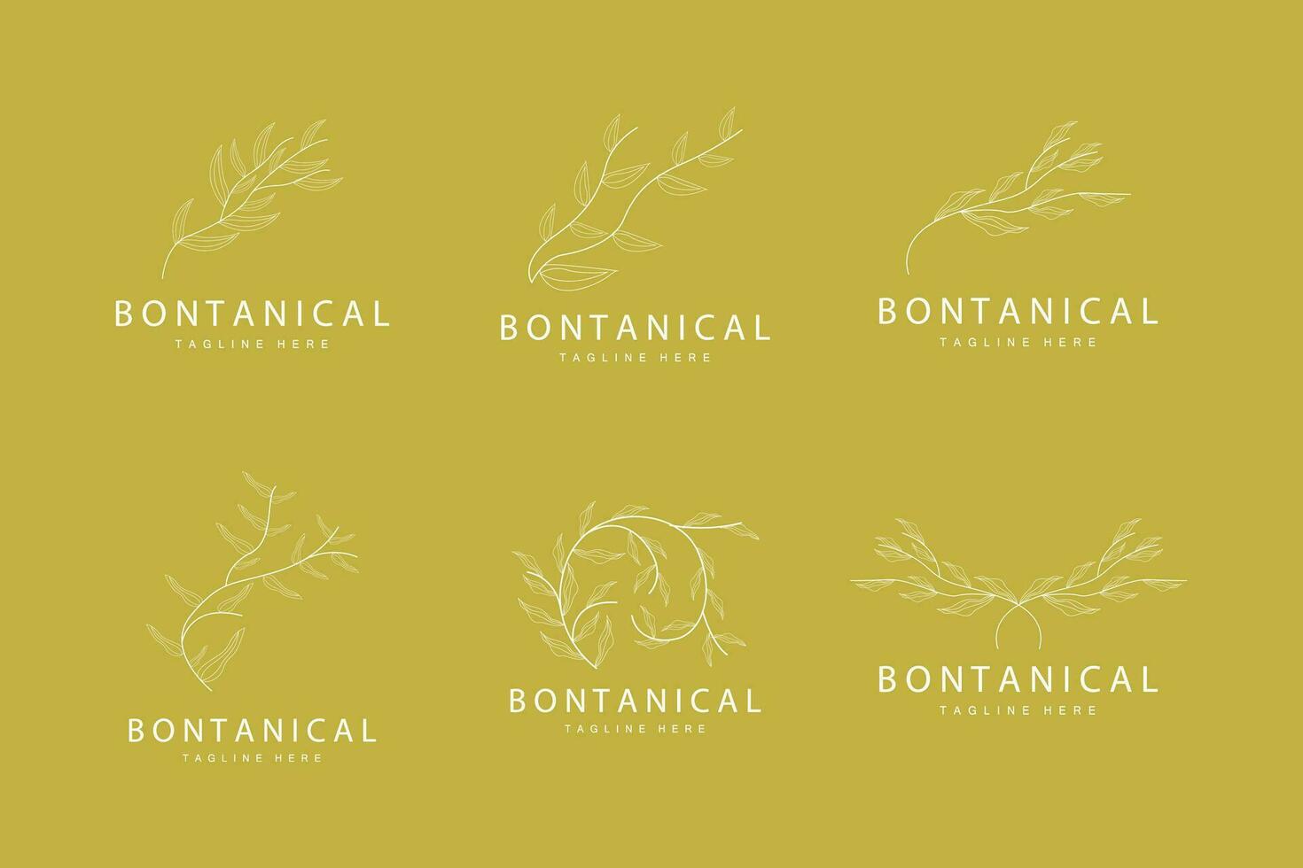 Botanical Logo, Nature Plant Design, Flower Plant Icon Vector With Line Model