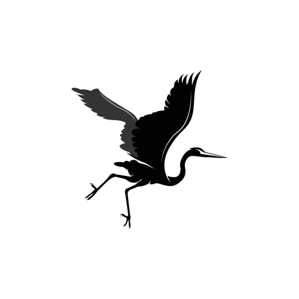 Heron Bird Logo, Vector Bird Flying Stork Heron, Animal Silhouette Design, Ilustrasi Templet