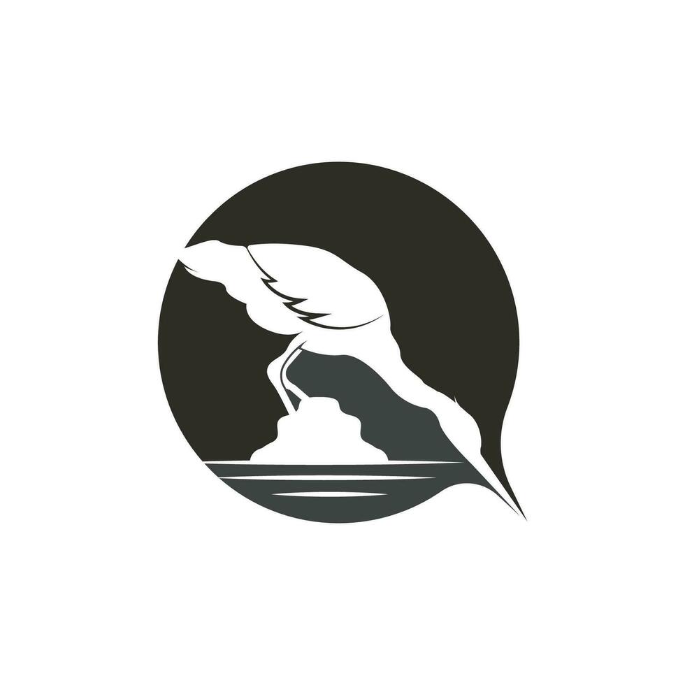 Heron Bird Logo, Vector Bird Flying Stork Heron, Animal Silhouette Design, Ilustrasi Templet
