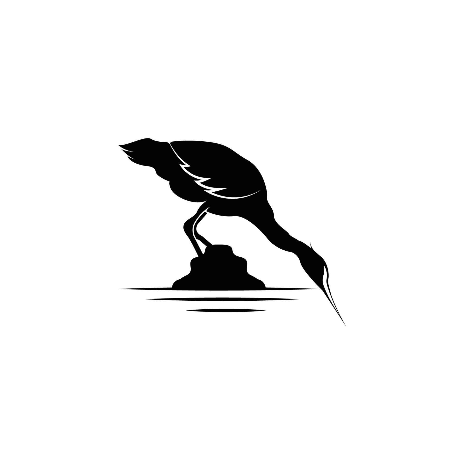 Heron Bird Logo, Vector Bird Flying Stork Heron, Animal Silhouette