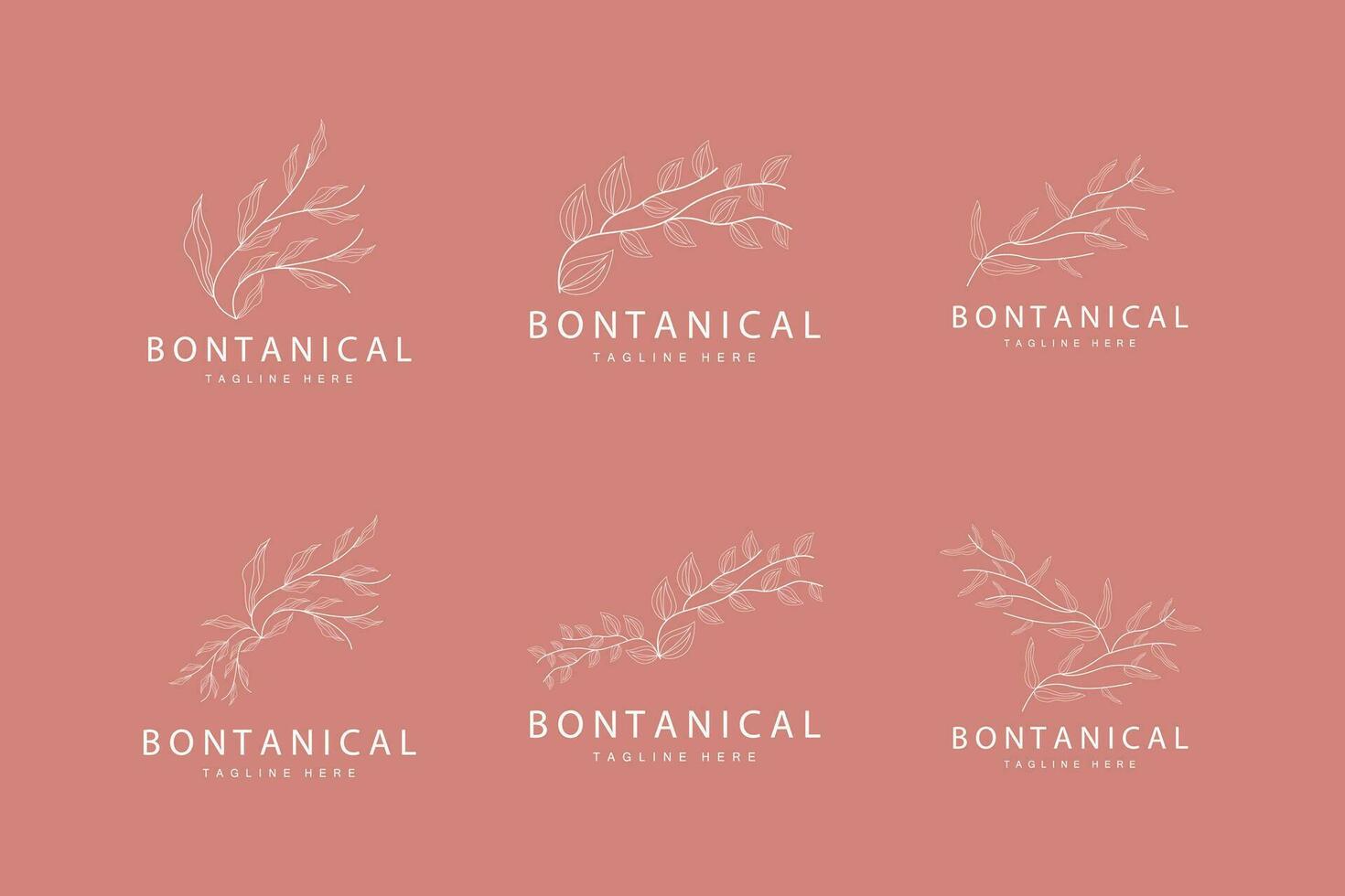 Botanical Logo, Nature Plant Design, Flower Plant Icon Vector With Line Model