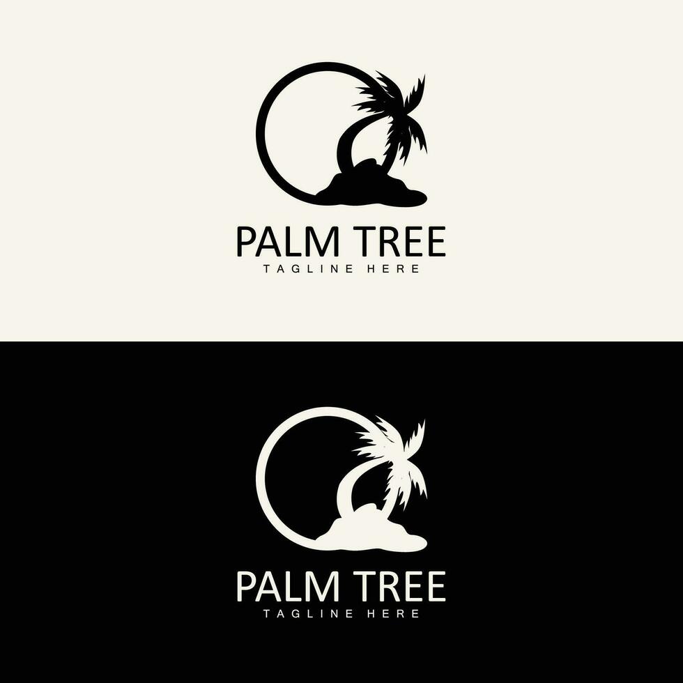 Coconut Tree Logo, Palm Tree Sunset Beach Vector, Elegant Minimalist Simple Design, Symbol Template Icon vector