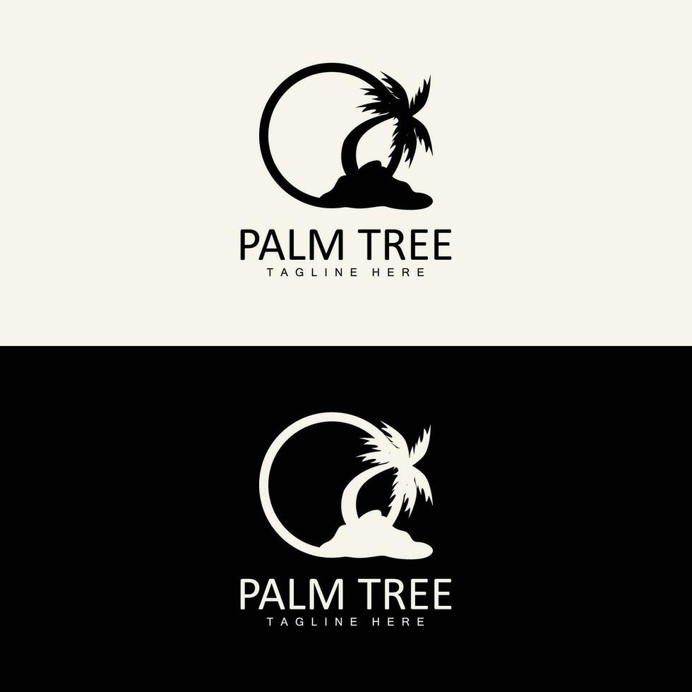 Coco árbol logo, palma árbol puesta de sol playa vector, elegante minimalista sencillo diseño, símbolo modelo icono vector