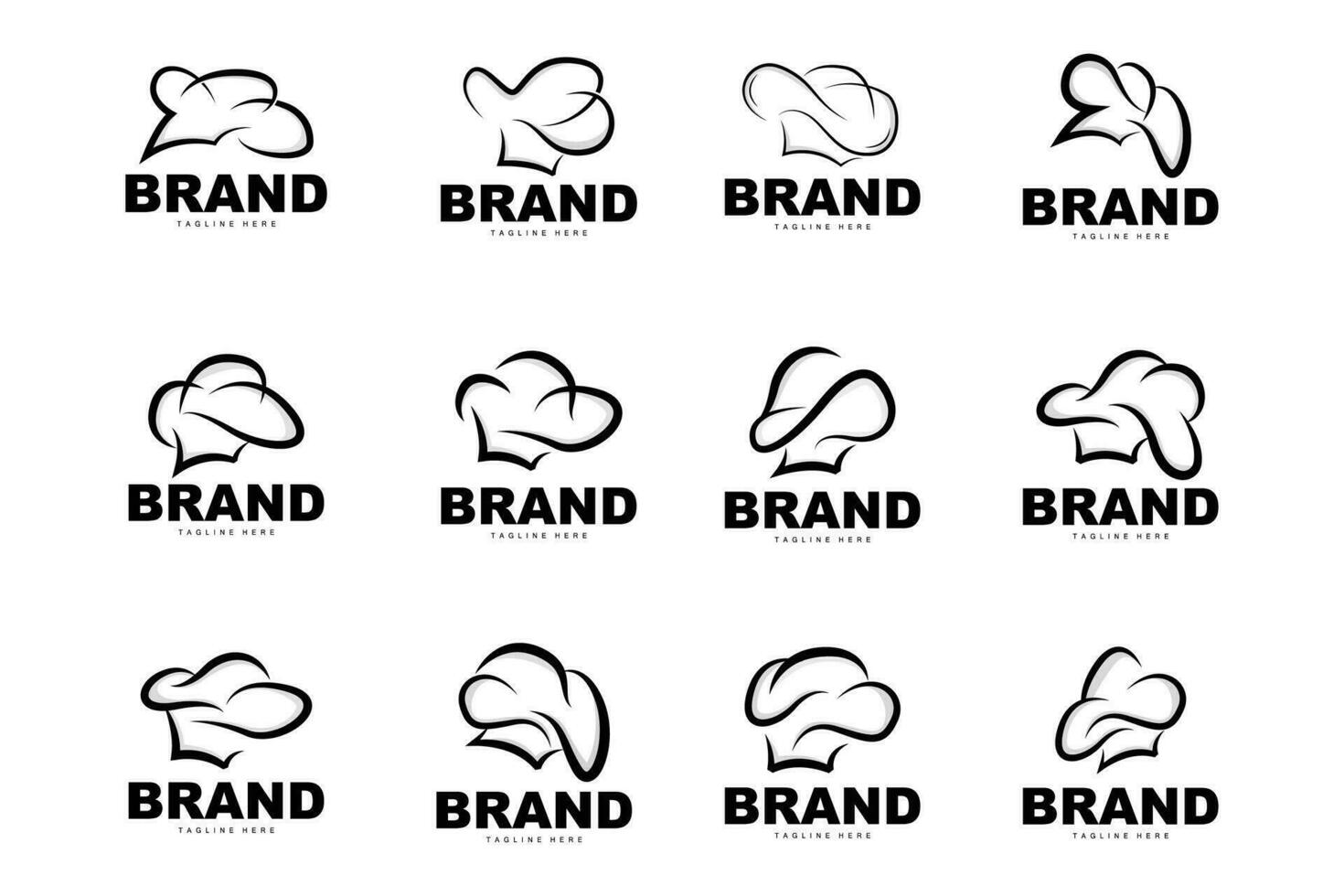 Chef Hat Logo, Cooking Vector Hand Made Chef Hat Collection, Product Branding Design