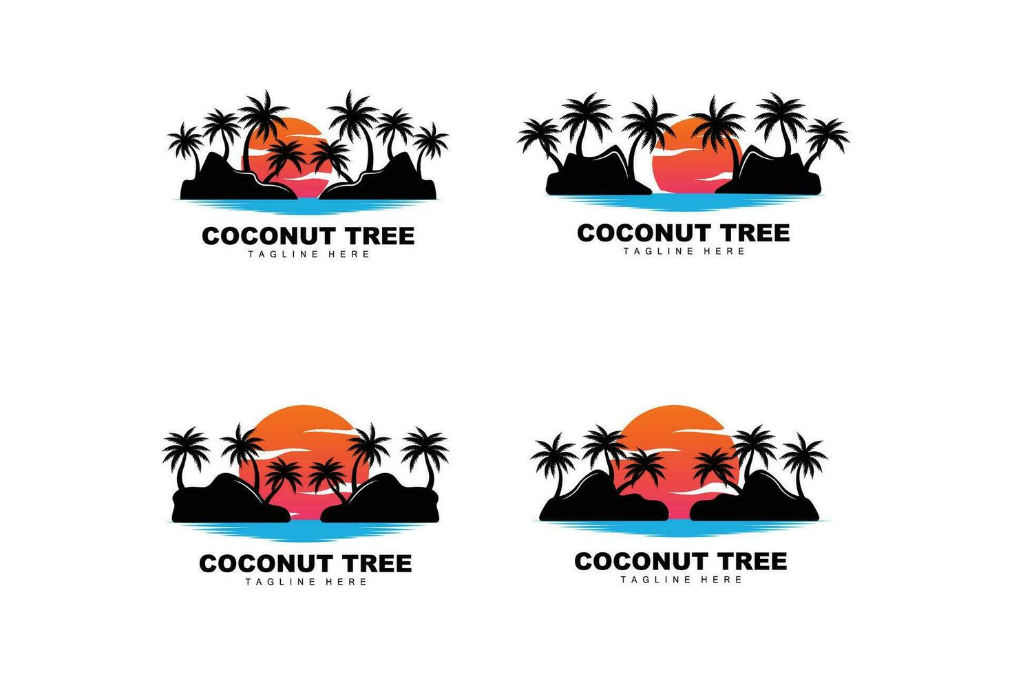 Coco árbol logo, palma árbol puesta de sol playa vector, elegante minimalista sencillo diseño, símbolo modelo icono vector