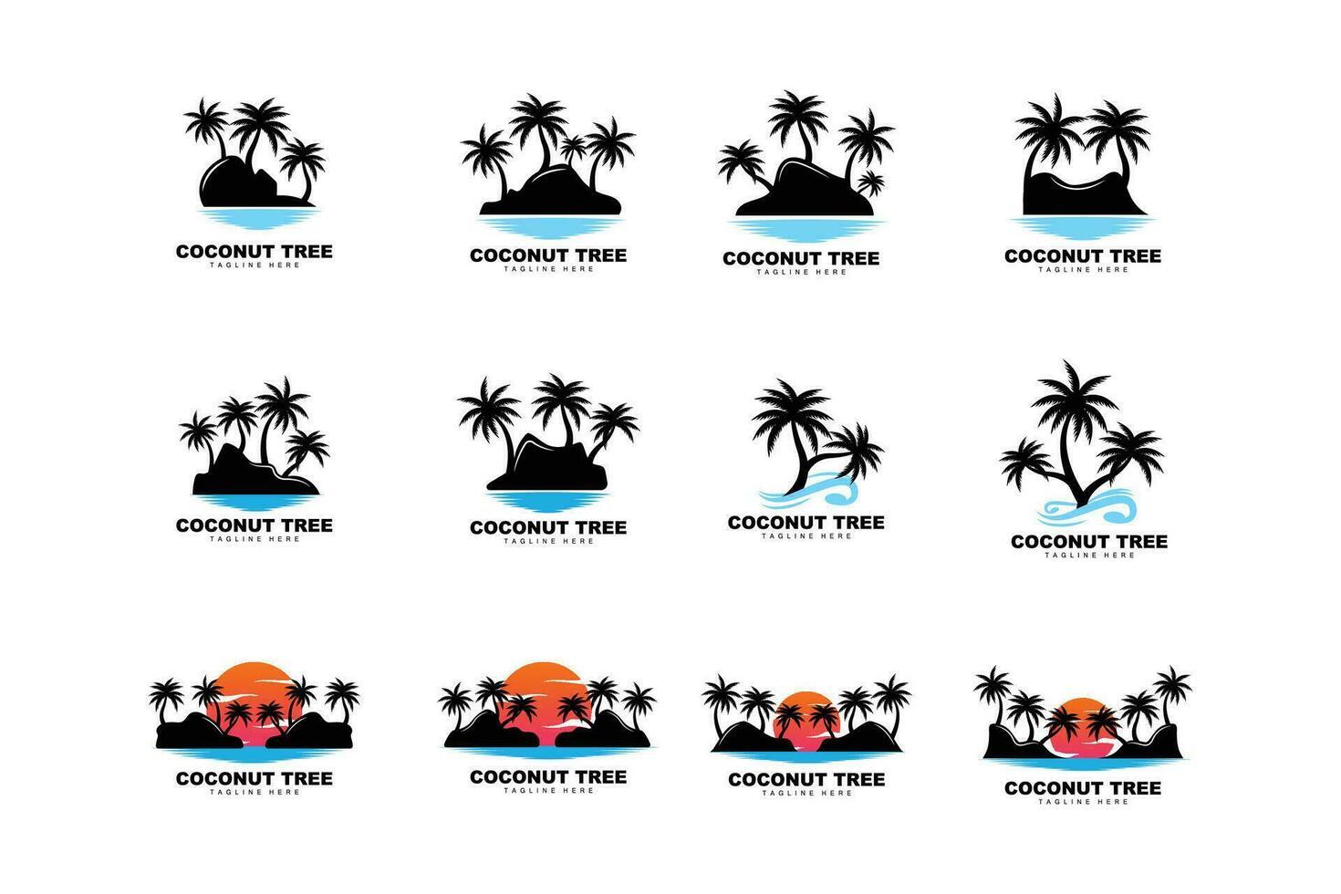 Coconut Tree Logo, Palm Tree Sunset Beach Vector, Elegant Minimalist Simple Design, Symbol Template Icon vector