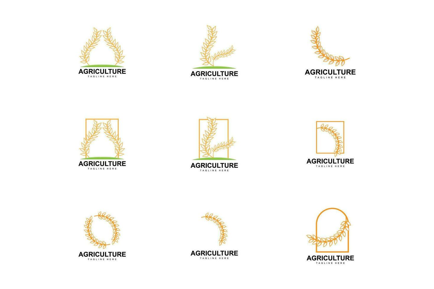 Rice Logo, Farm Wheat Logo Design, Vector Wheat Rice Icon Template Illustration