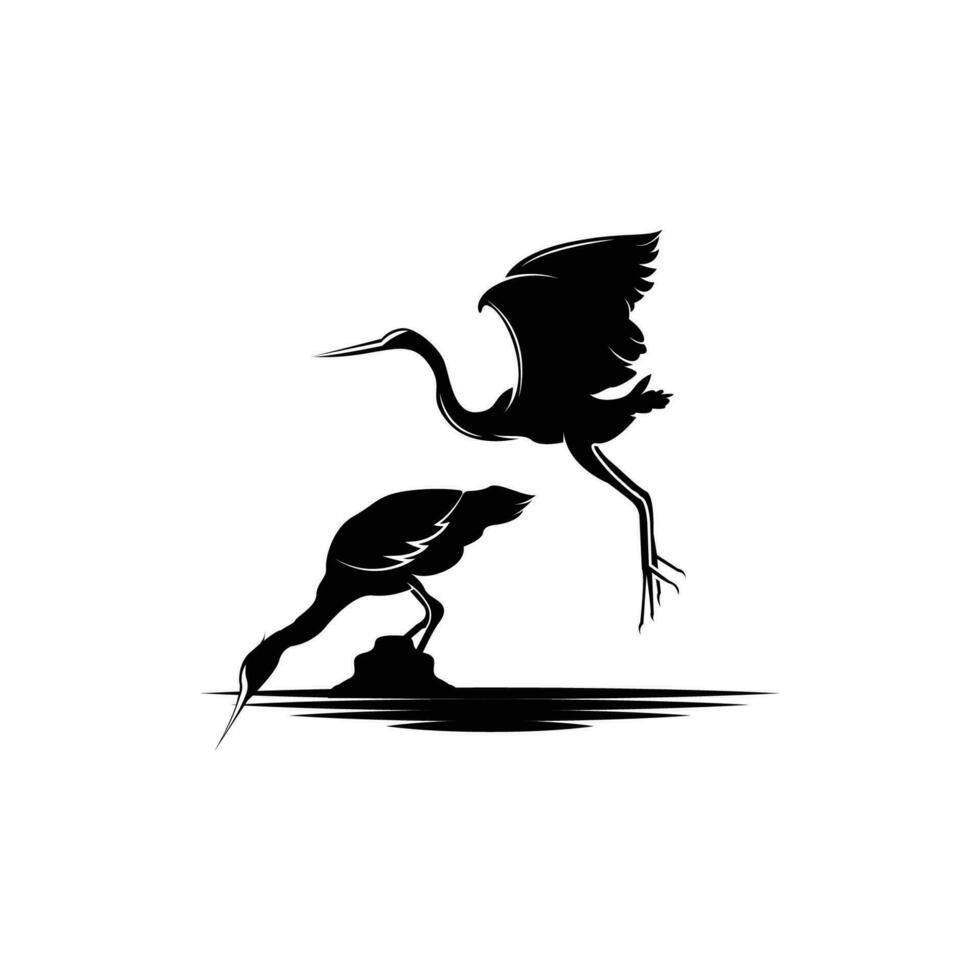 Heron Bird Logo, Vector Bird Flying Stork Heron, Animal Silhouette Design, Ilustrasi Templet