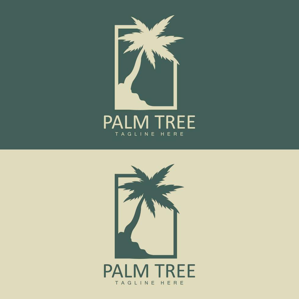 Coconut Tree Logo, Palm Tree Sunset Beach Vector, Elegant Minimalist Simple Design, Symbol Template Icon vector