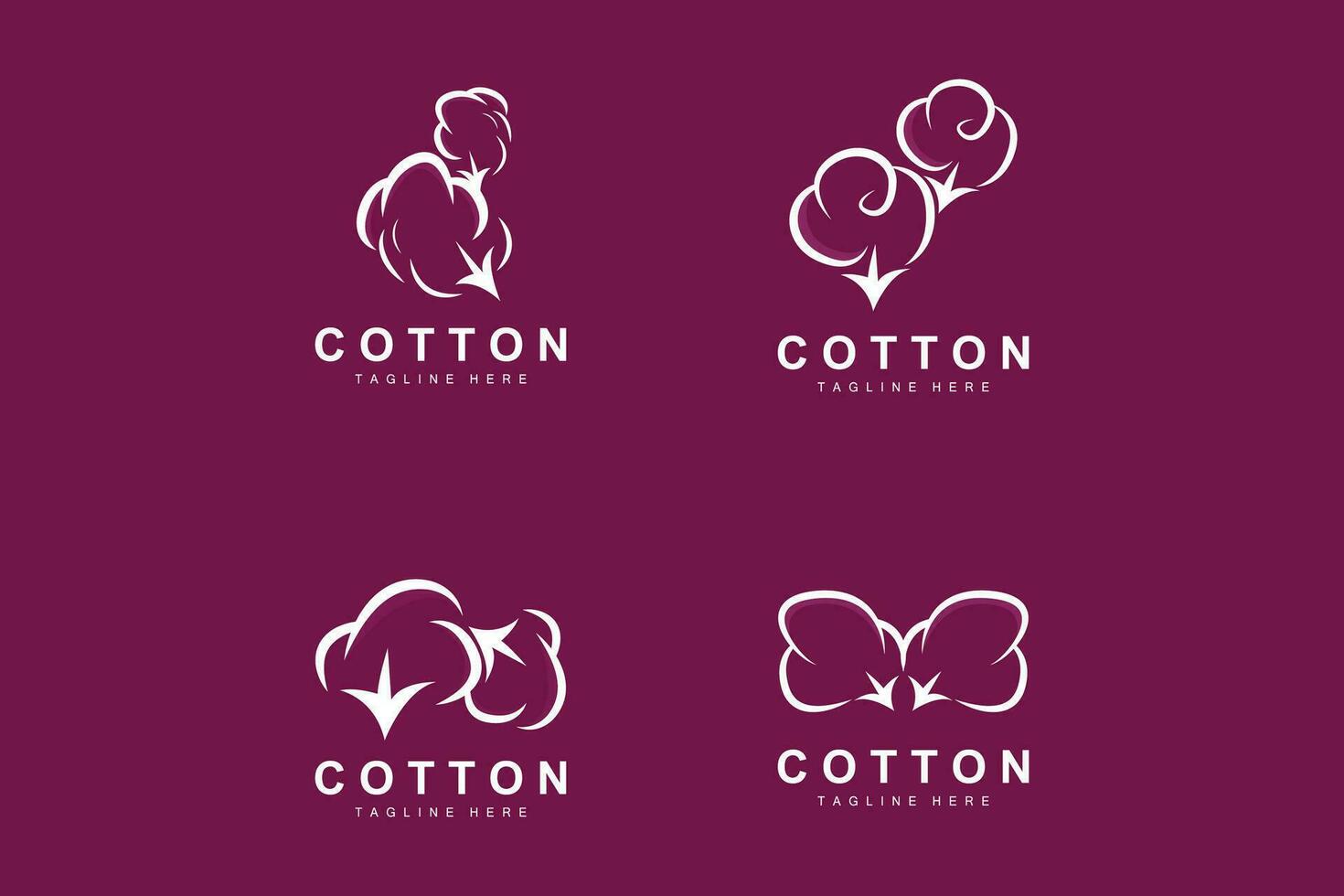 Cotton Logo, Soft Cotton Flower Design Vector Natural Organic Plants Apparel Materials And Beauty Textiles