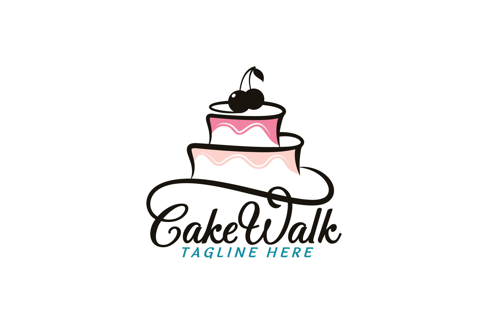 cake walk logo with a combination of a beautiful lettering and cake in