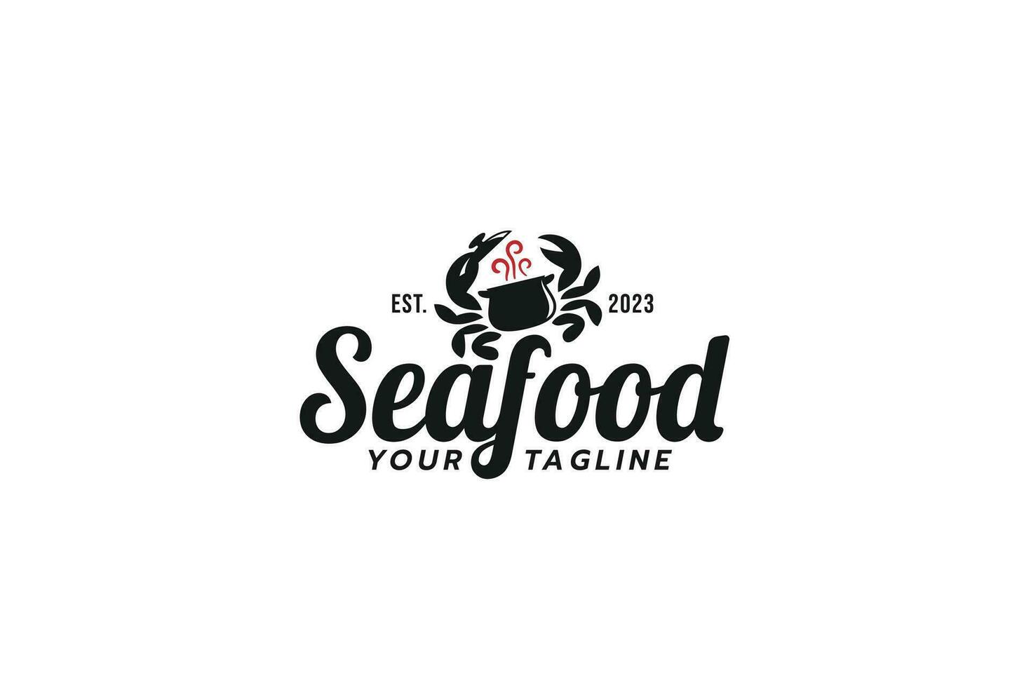 unique seafood logo with combination of crab and cauldron as the icon. vector