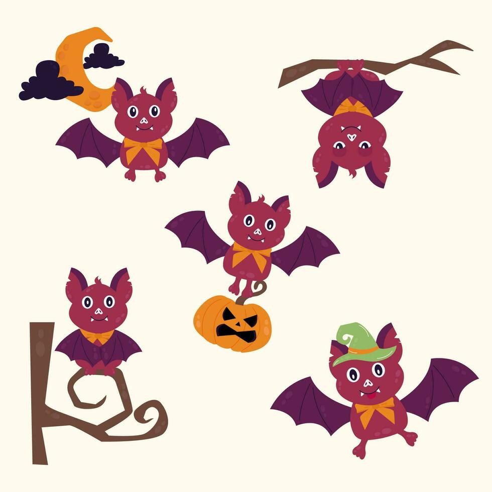 Halloween character bat. Bat in different poses vector