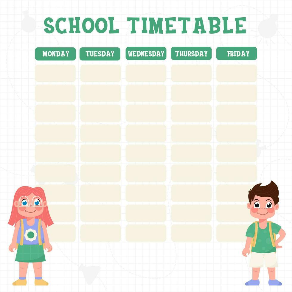 Flat back timetable with a child's illustration vector