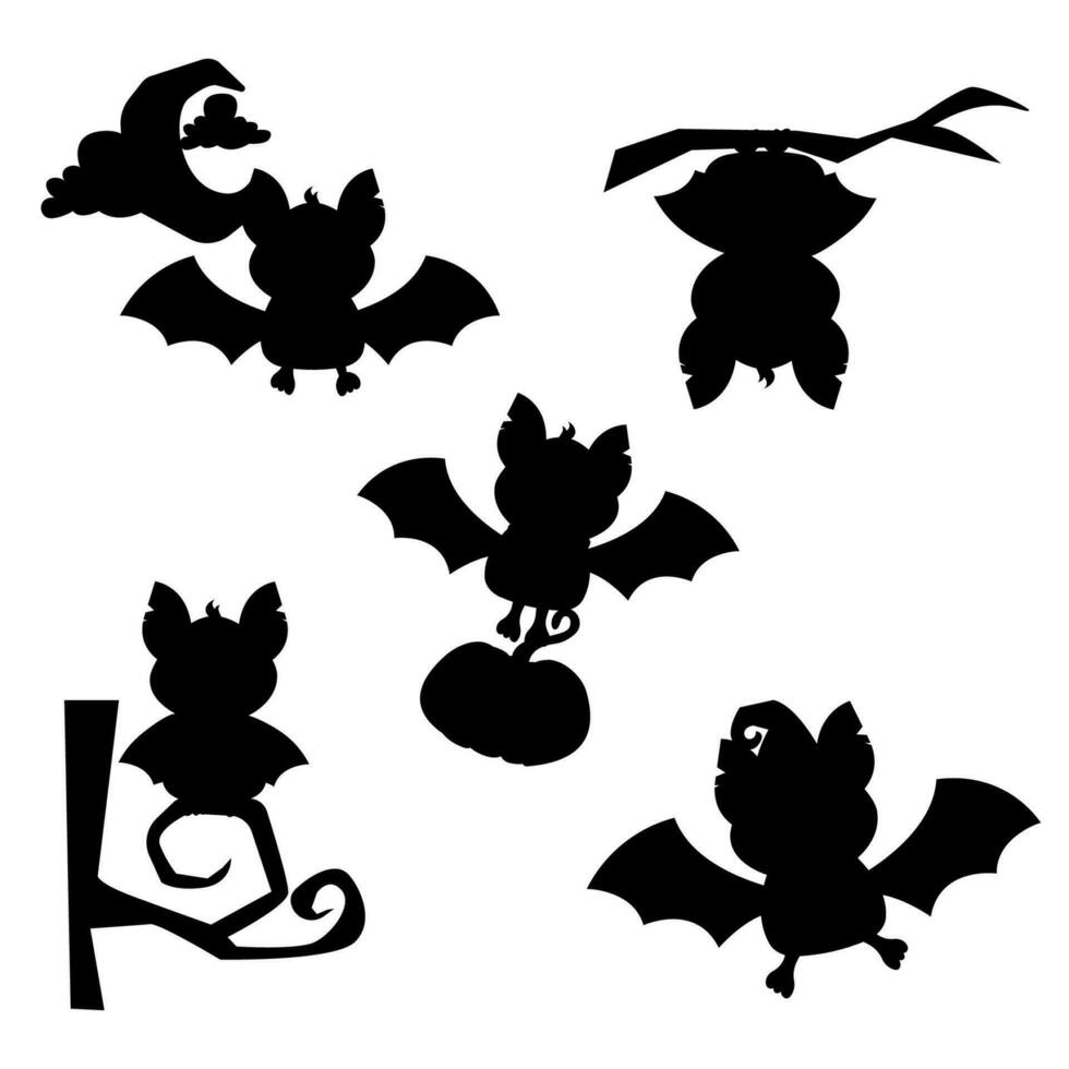 Halloween silhouette character bat. Bat in different poses vector