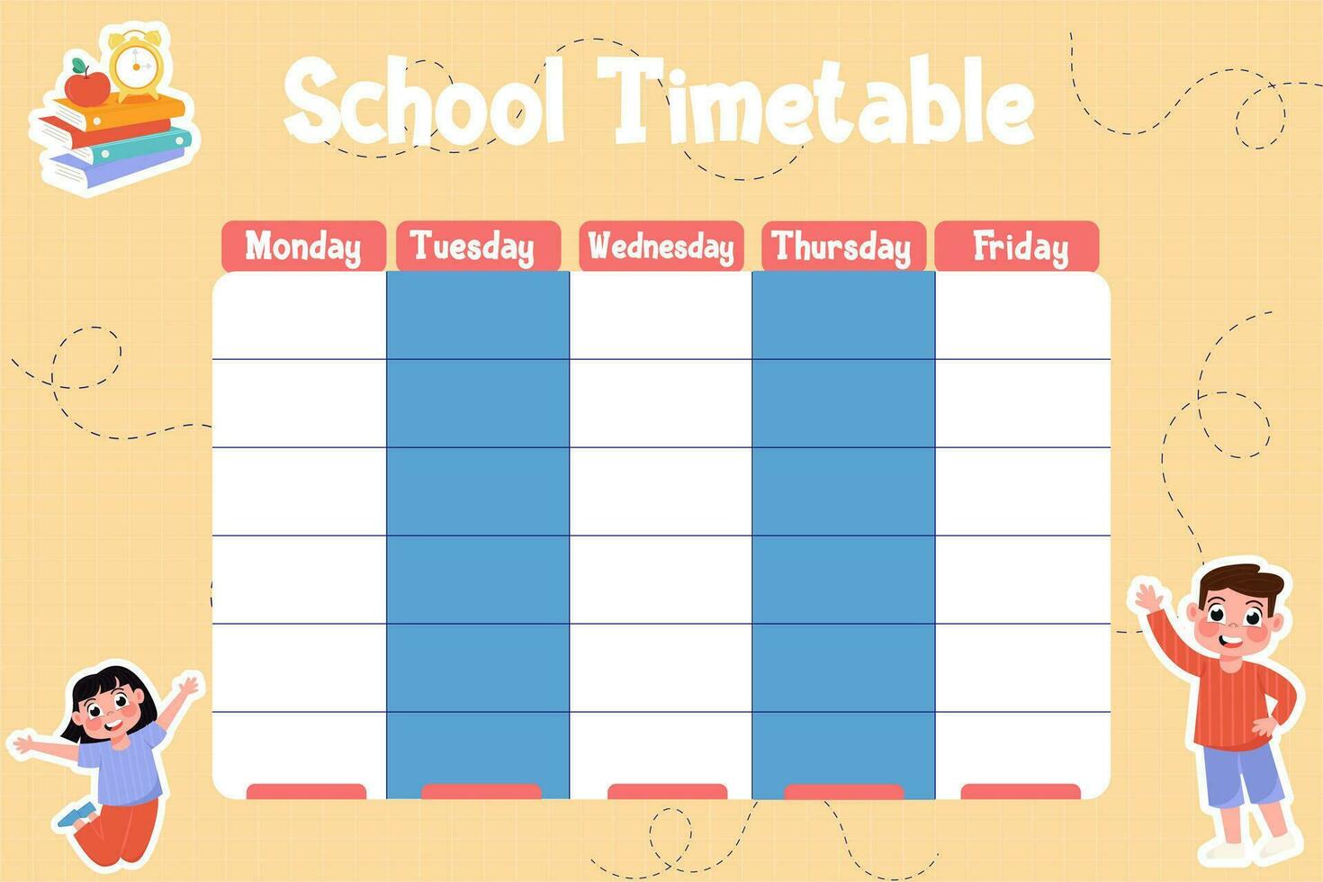 Flat funny template school timetable with children vector