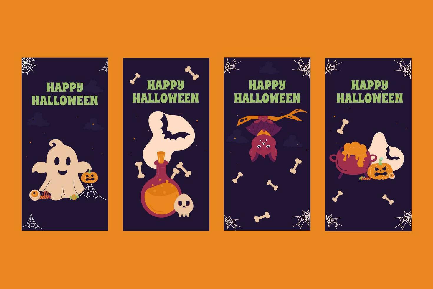 Happy halloween social media collection. Instagram stories vector