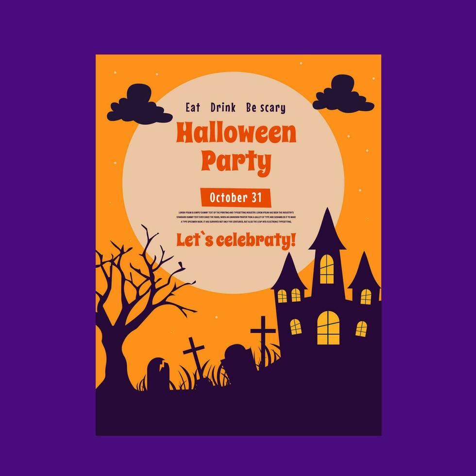 Flyer invitation to a Halloween party. Background with a scary castle vector