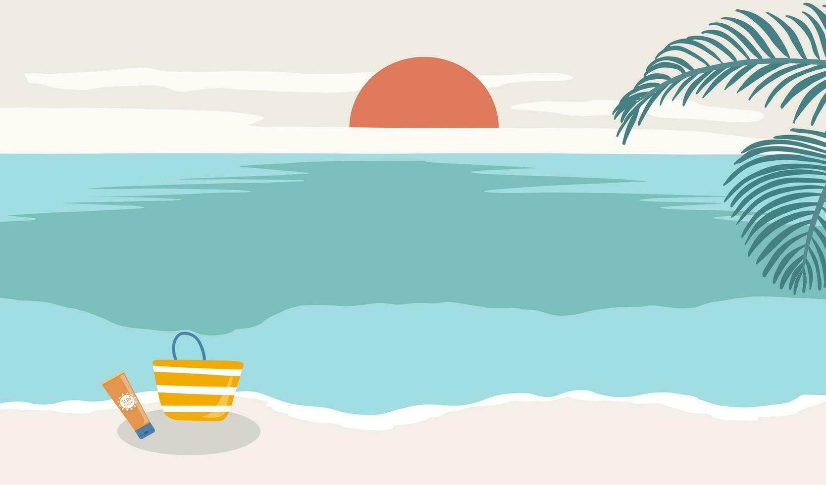 Summer background with bag, sea,sun.Vector summer banner vector