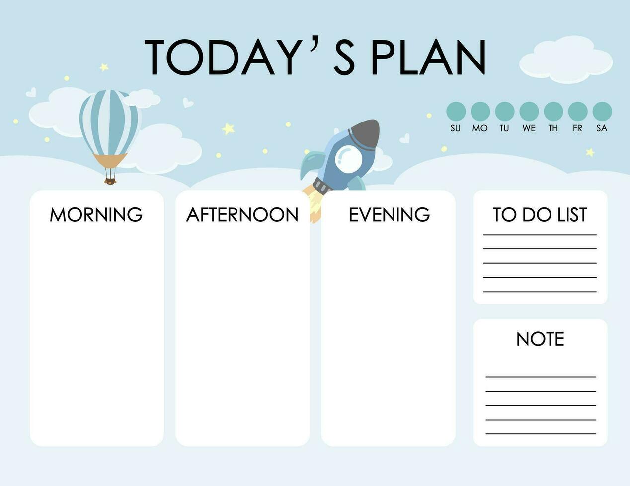 cute daily planner background with cloud,balloon,sky.Vector illustration for kid and baby.Editable element vector