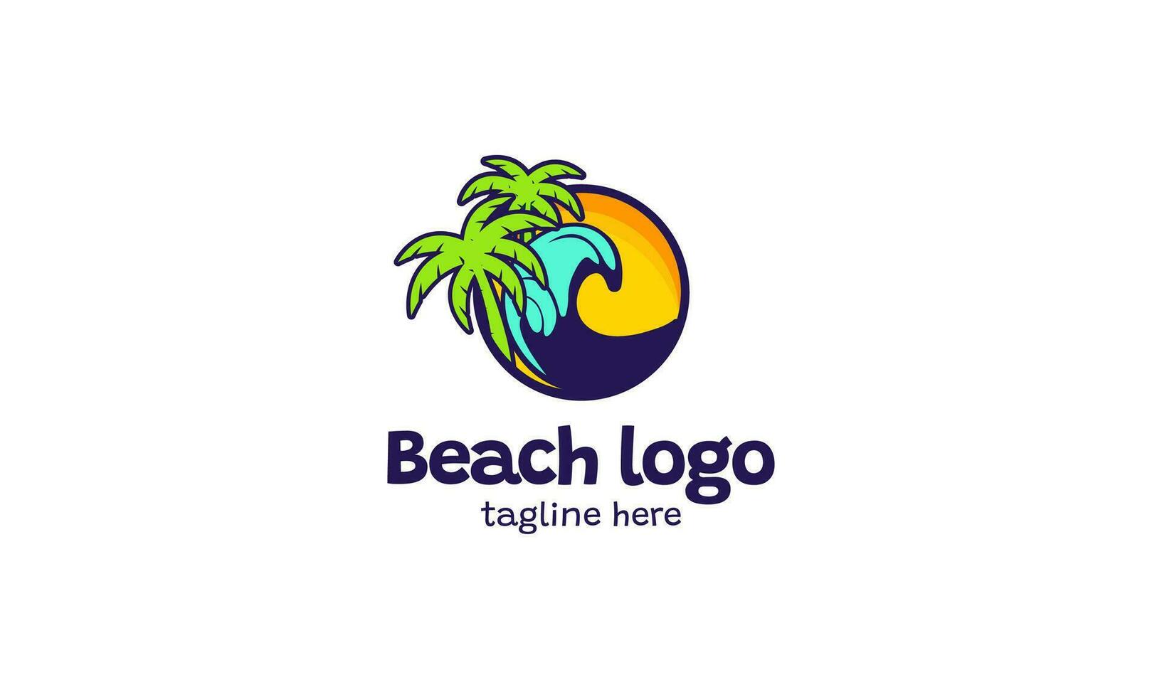 summer beach with palm trees logo template design vector illustration