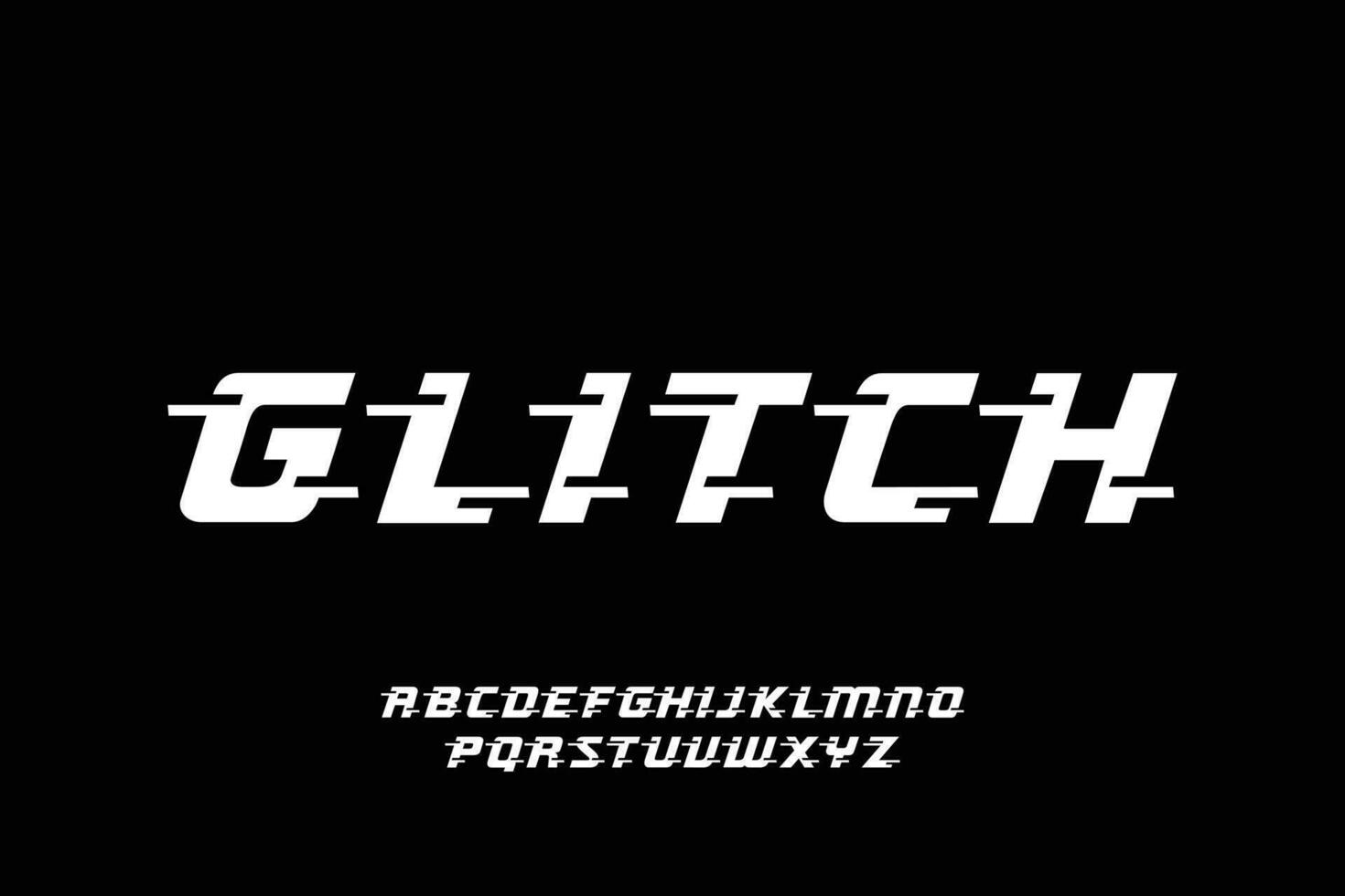 Modern slant glitch style typeface display font vector illustration