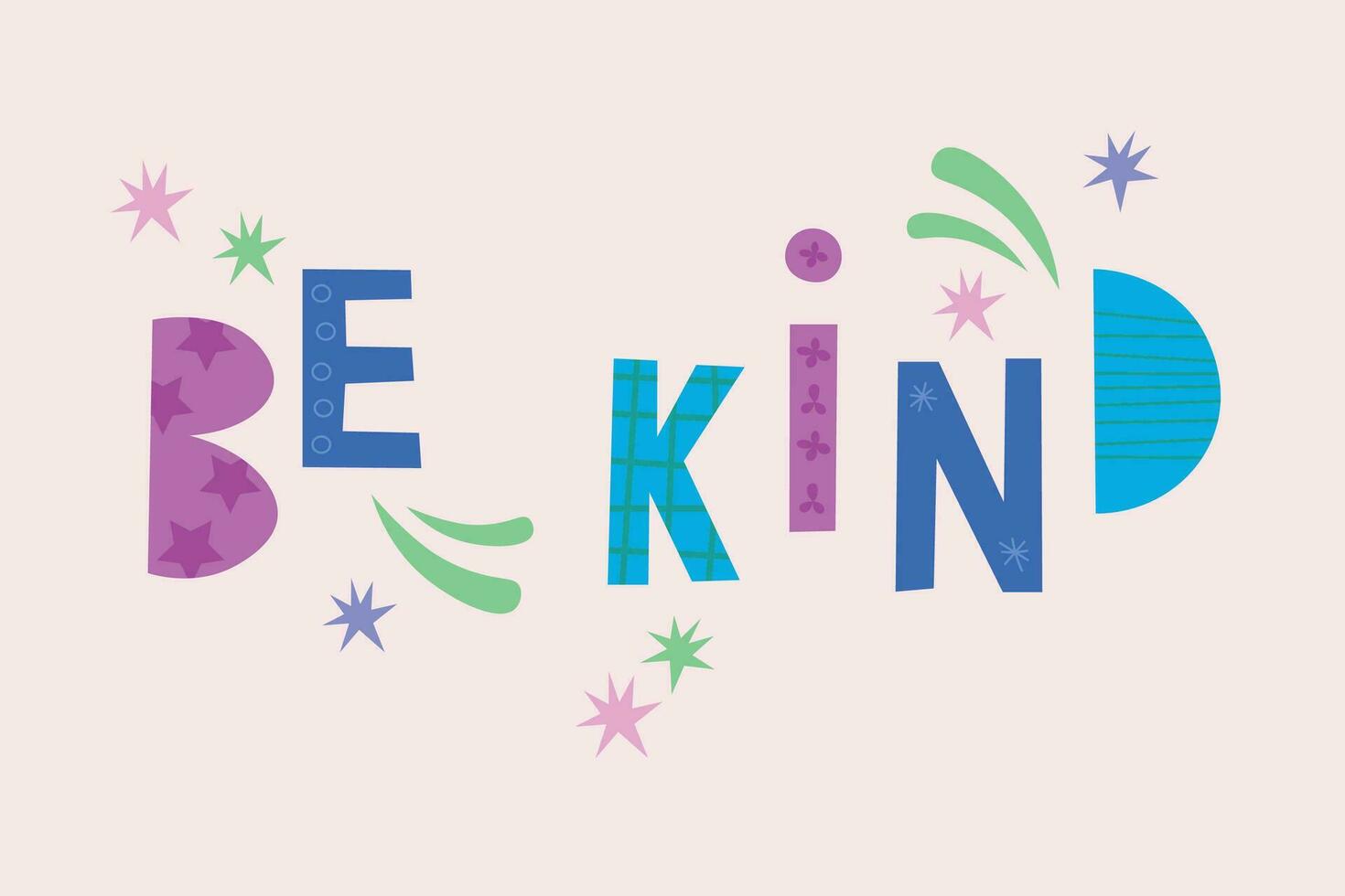 Be Kind phrase drawn in trend style vector cartoon illustration on isolated background. Hand drawn lettering call for kindness, design element for card, print, poster, screensaver, flyer