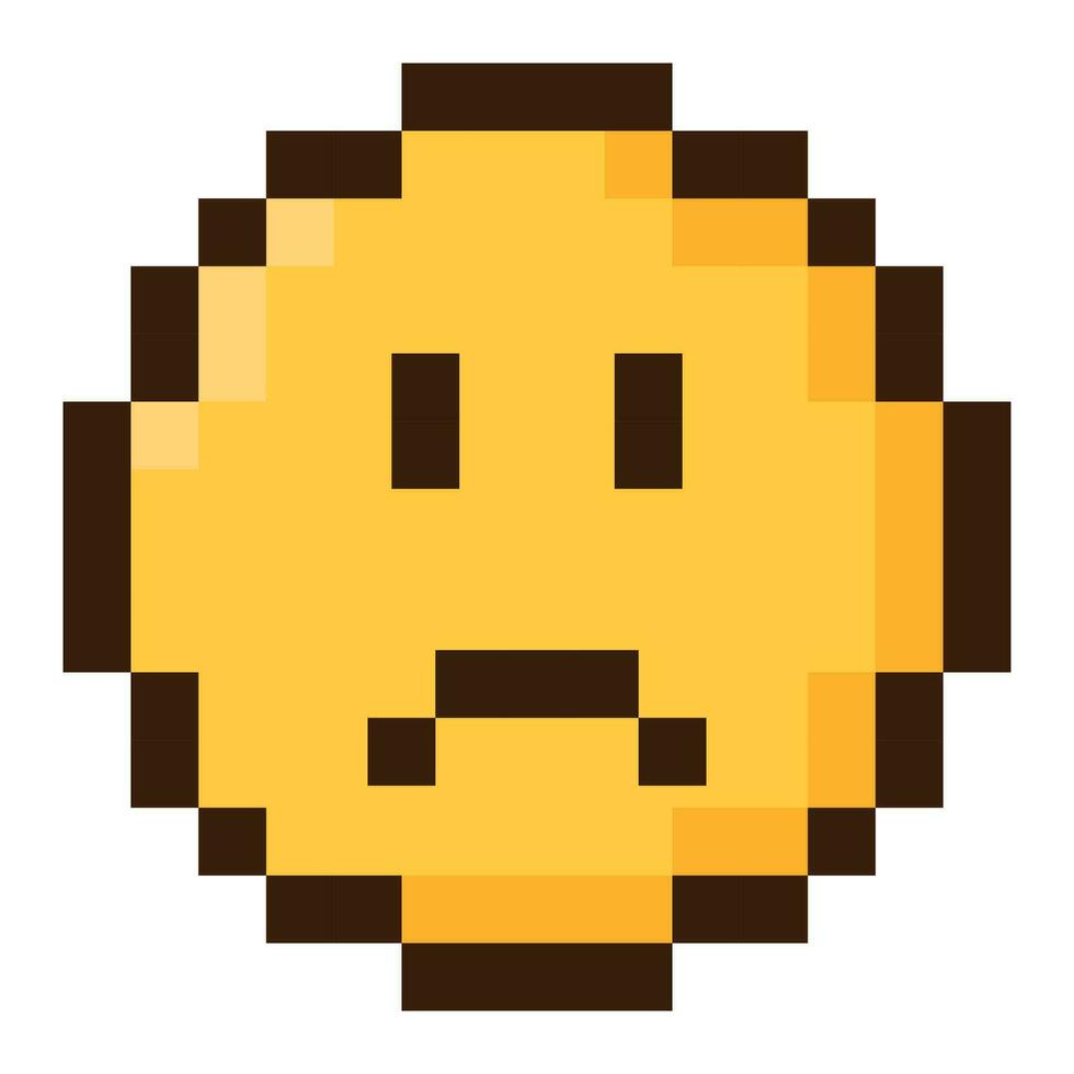 Sad smile pixel art style. Vector icon