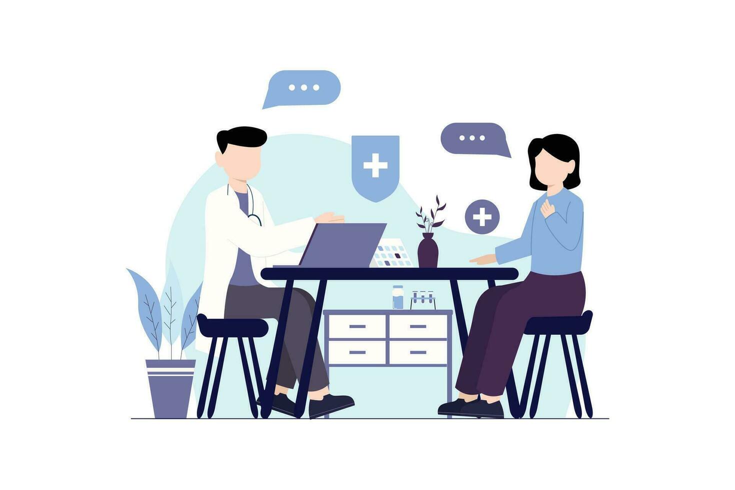 Medical Health Consultation Illustration. Medical care service with doctor in hospital vector
