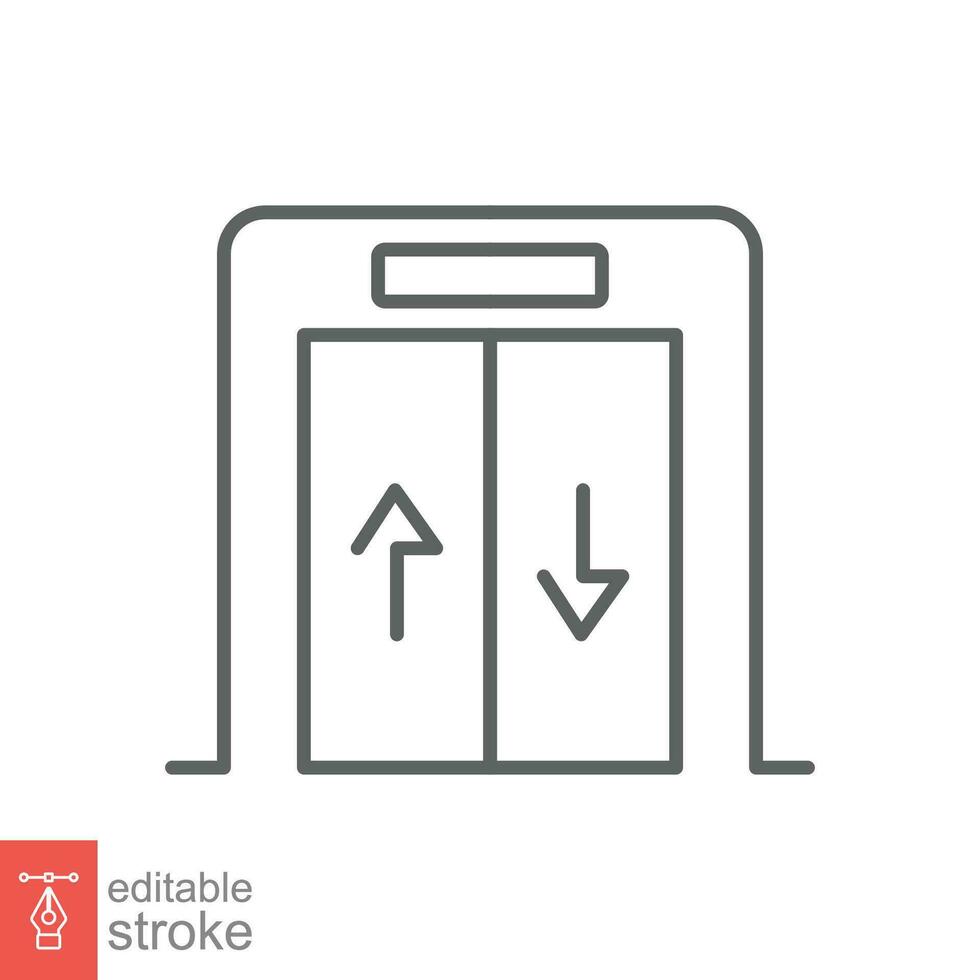 Elevator icon. Simple outline style. Lift, hotel service, hall, floor, corridor, entrance, lobby concept. Thin line symbol. Vector illustration isolated on white background. Editable stroke EPS 10.