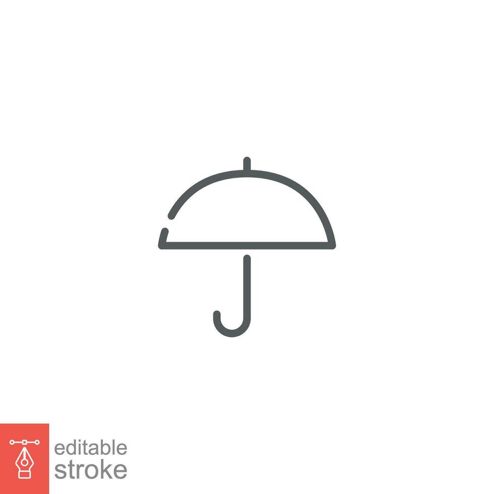 Umbrella icon. Simple outline style. Rain protection, open umbrella with handle accessory, security concept. Thin line symbol. Vector illustration isolated on white background. Editable stroke EPS 10.