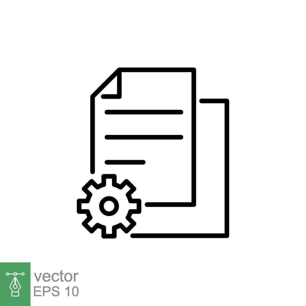 Data process icon. Simple outline style. Document file with gear, cog ...