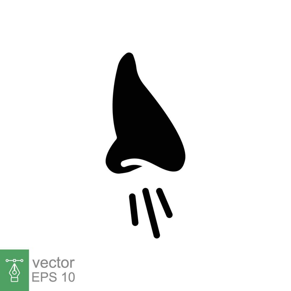 Runny nose icon. Simple solid style. Allergy, congestion, rhinitis, Allergic flu, cold, human nasal concept. Black silhouette, glyph symbol. Vector illustration isolated on white background. EPS 10.