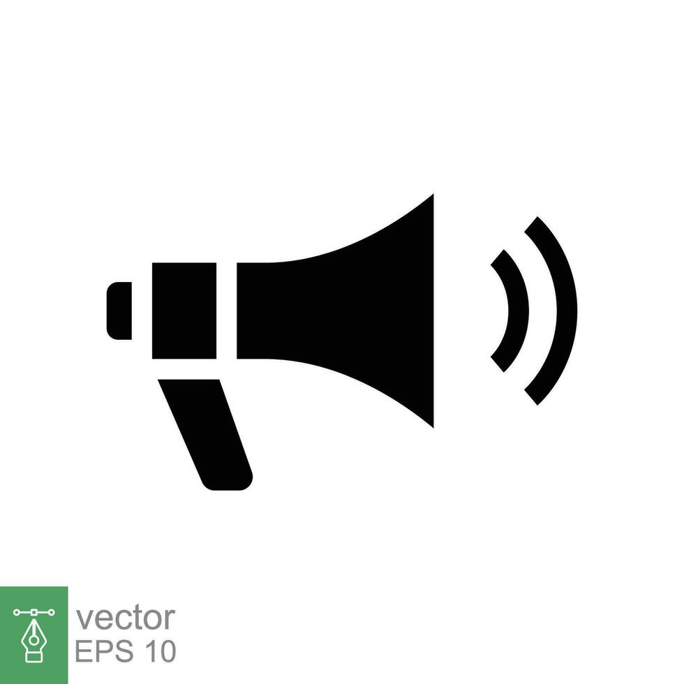 Megaphone icon. Simple solid style. Horn speaker, loud, scream, loudspeaker, marketing, business concept. Black silhouette, glyph symbol. Vector illustration isolated on white background. EPS 10.